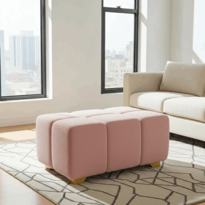 Bubble Pouffe Ottoman – Large Boucle - Cube  Upholstery,130x50x50 cm