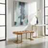 Cognac Eco Leather Upholstered Bench 120x40cm Metal Frame