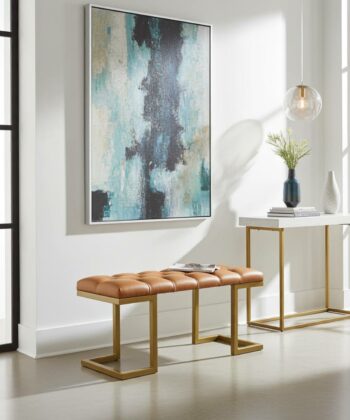 Cognac Eco Leather Upholstered Bench 120x40cm Metal Frame
