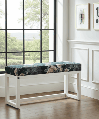 Dark Floral Wooden Bench 100x30cm - White Alder Frame
