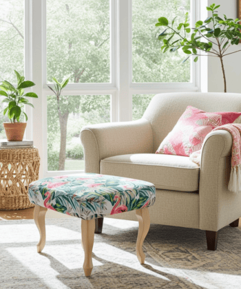 Flamingo Paradise Velvet Pouffe is the Ultimate Tropical Statement