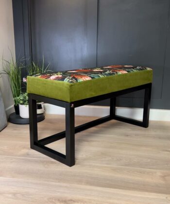 Green Tropical Wooden Bench 100x40cm - Black Alder Frame
