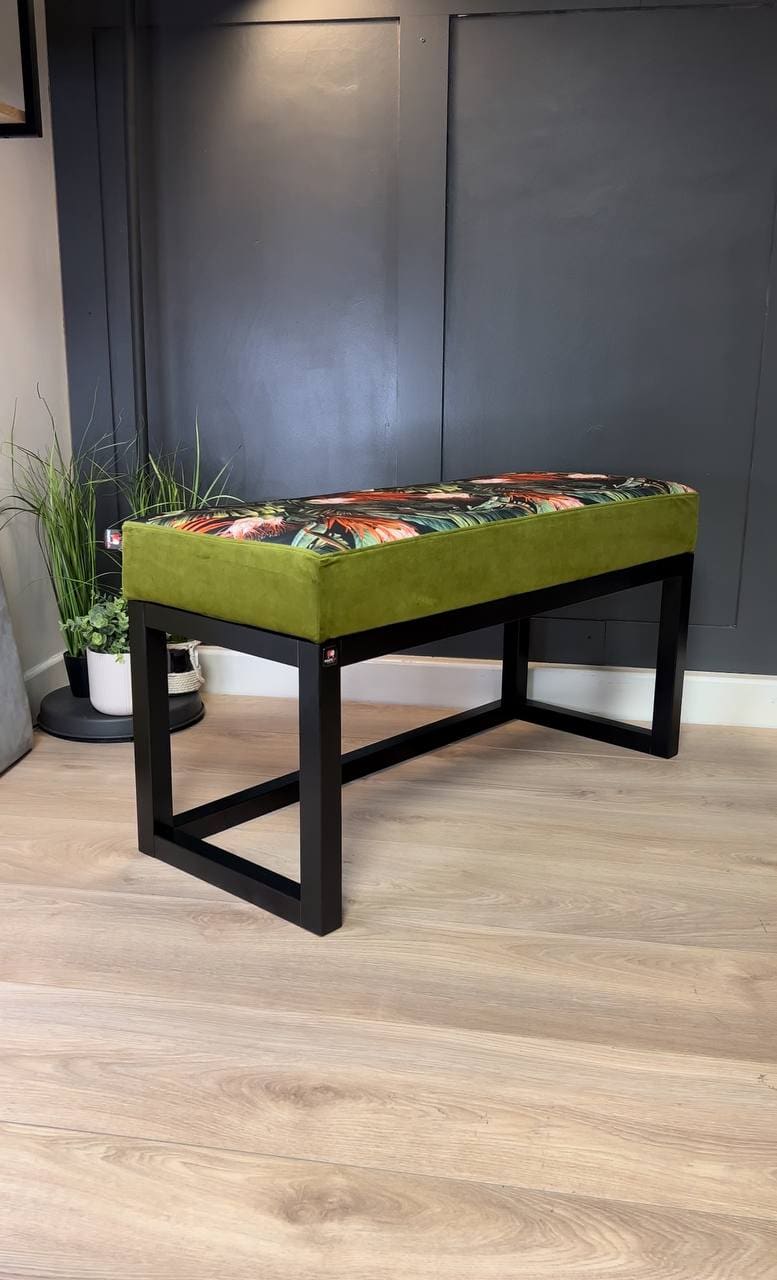 Green Tropical Wooden Bench 100x40cm - Black Alder Frame