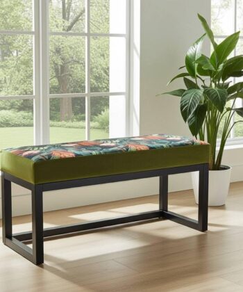 Green Tropical Wooden Bench 100x40cm - Black Alder Frame