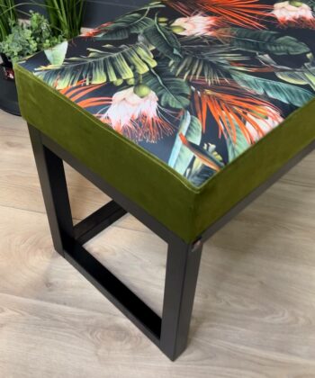 Green Tropical Wooden Bench 100x40cm - Black Alder Frame