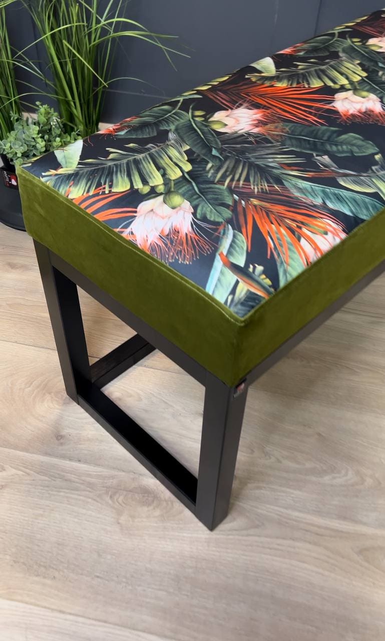 Green Tropical Wooden Bench 100x40cm - Black Alder Frame