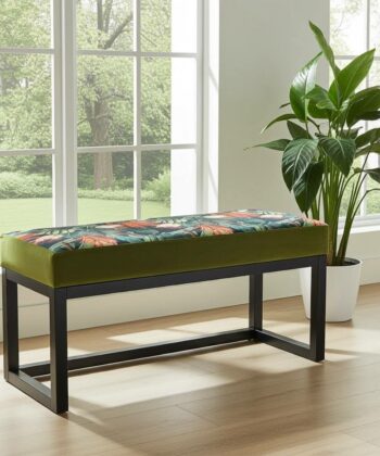 Green Tropical Wooden Bench 100x40cm - Black Alder Frame