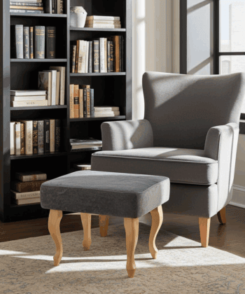 Grey Marble Velvet Footstool – Sleek Accent for Minimalist Homes