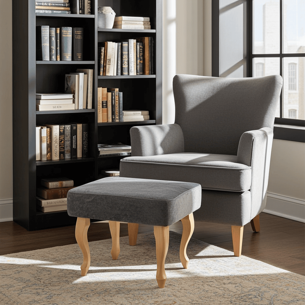 Grey Marble Velvet Footstool – Sleek Accent for Minimalist Homes