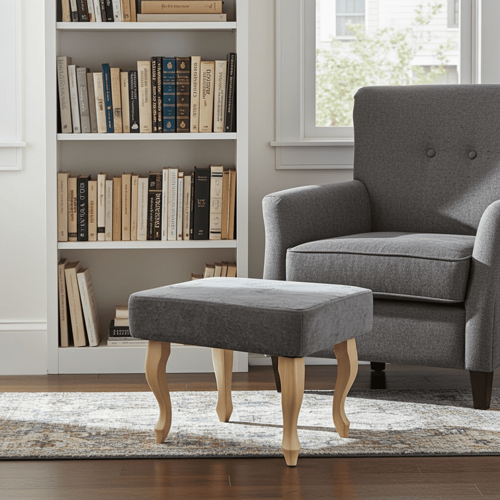 Grey Marble Velvet Footstool – Sleek Accent for Minimalist Homes