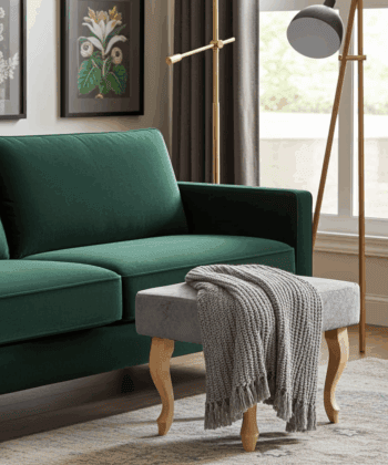 Grey Marble Velvet Footstool – Sleek Accent for Minimalist Homes