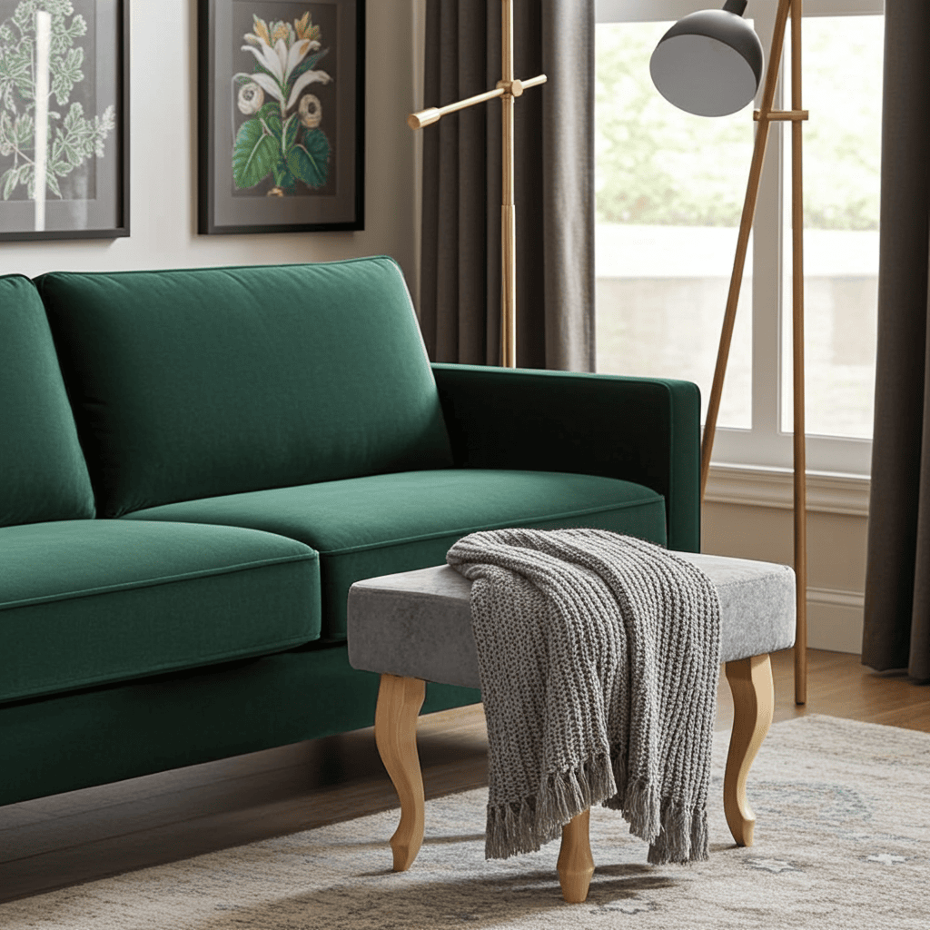 Grey Marble Velvet Footstool – Sleek Accent for Minimalist Homes