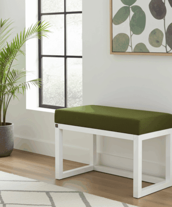 Handcrafted Compact Green Velvet Bench with White Frame – 60x40x50cm