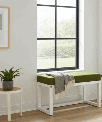 Handcrafted Compact Green Velvet Bench with White Frame – 60x40x50cm