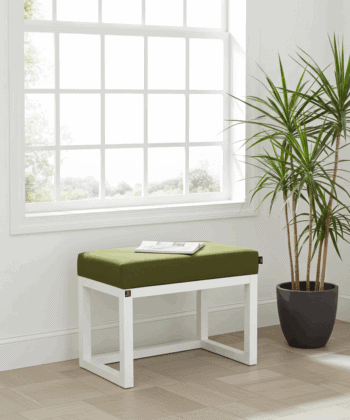 Handcrafted Compact Green Velvet Bench with White Frame – 60x40x50cm