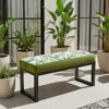 Green Tropical Leaf Wooden Bench 100x40cm - Black Alder Frame