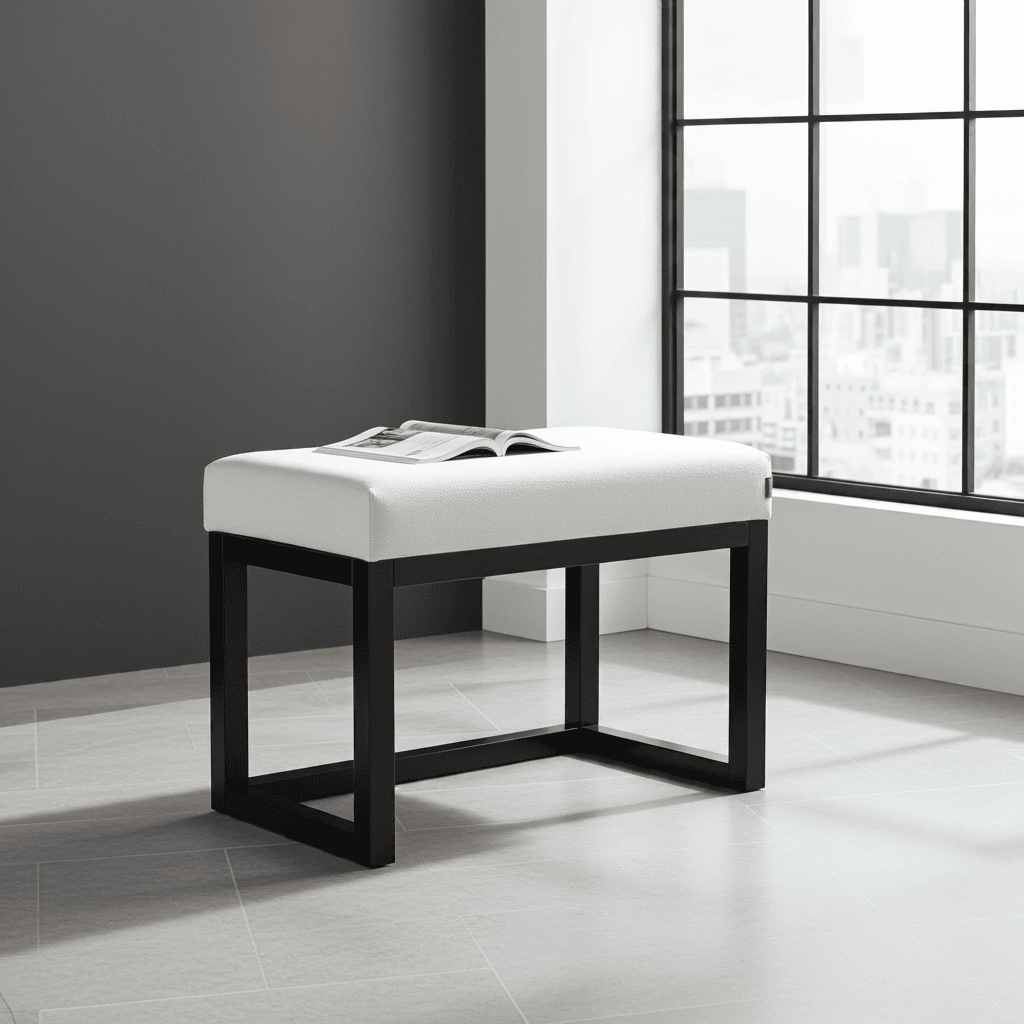 Ivory Velvet Bench 60x40cm – Modern Black Frame