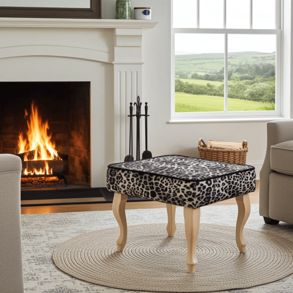 Leopard Luxe Velvet Footstool – Statement Pouffe for Irish Homes