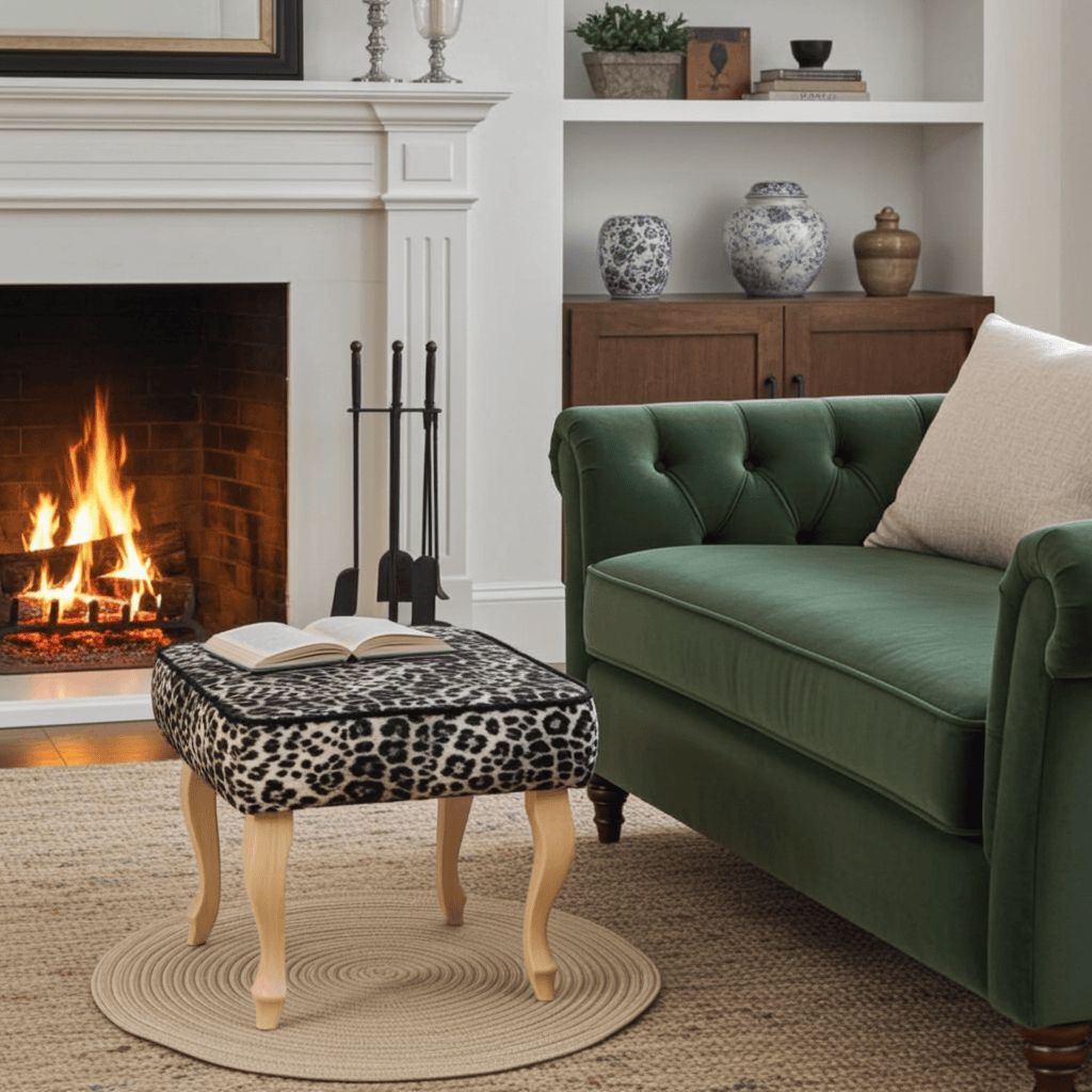 Leopard Luxe Velvet Footstool – Statement Pouffe for Irish Homes
