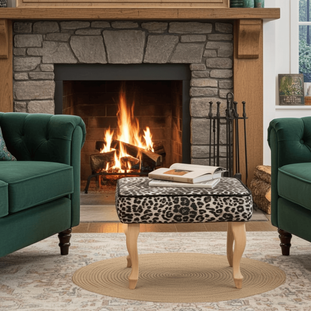 Leopard Luxe Velvet Footstool – Statement Pouffe for Irish Homes
