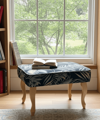 Modern Velvet Footstool 60x40cm – Botanical Pattern