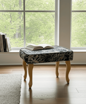 Modern Velvet Footstool 60x40cm – Botanical Pattern