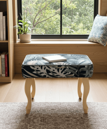 Modern Velvet Footstool 60x40cm – Botanical Pattern