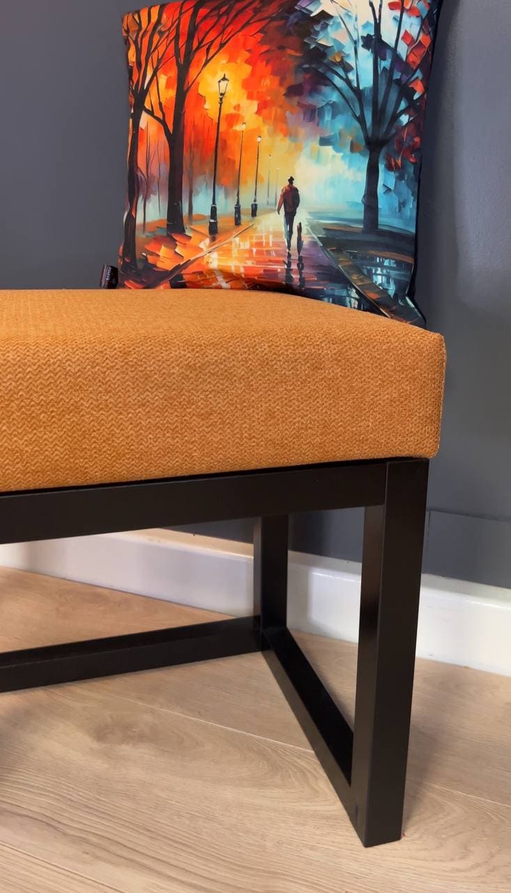 Modern Wooden-Framed Velvet Bench 60x40cm Orange Elegance