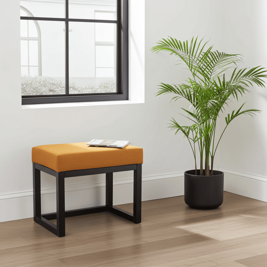 Modern Wooden-Framed Velvet Bench 60x40cm Orange Elegance