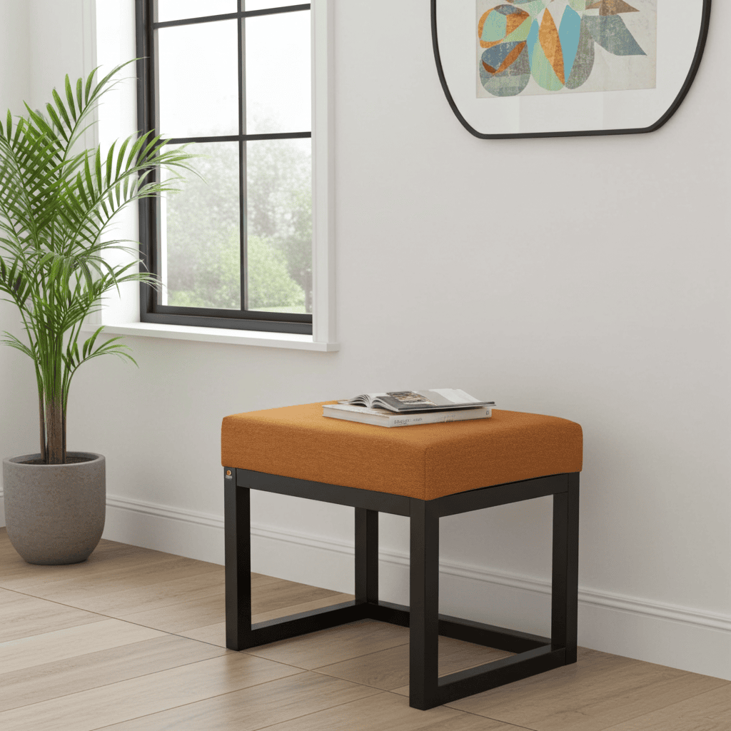 Modern Wooden-Framed Velvet Bench 60x40cm Orange Elegance