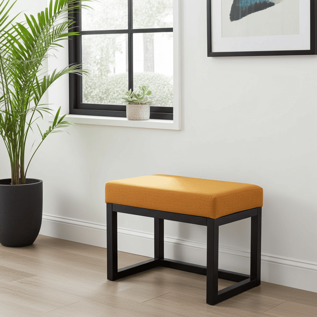 Modern Wooden-Framed Velvet Bench 60x40cm Orange Elegance