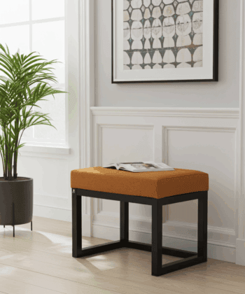 Modern Wooden-Framed Velvet Bench 60x40cm Orange Elegance