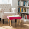 Pink Velvet Footstool with Artistic Floral Top – Vibrant Accent