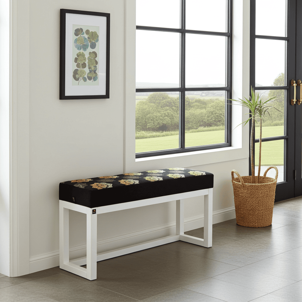 Sereneseat Wooden-Framed Velvet Bench 100x30cm White Frame
