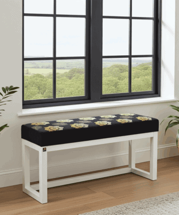 Sereneseat Wooden-Framed Velvet Bench 100x30cm White Frame