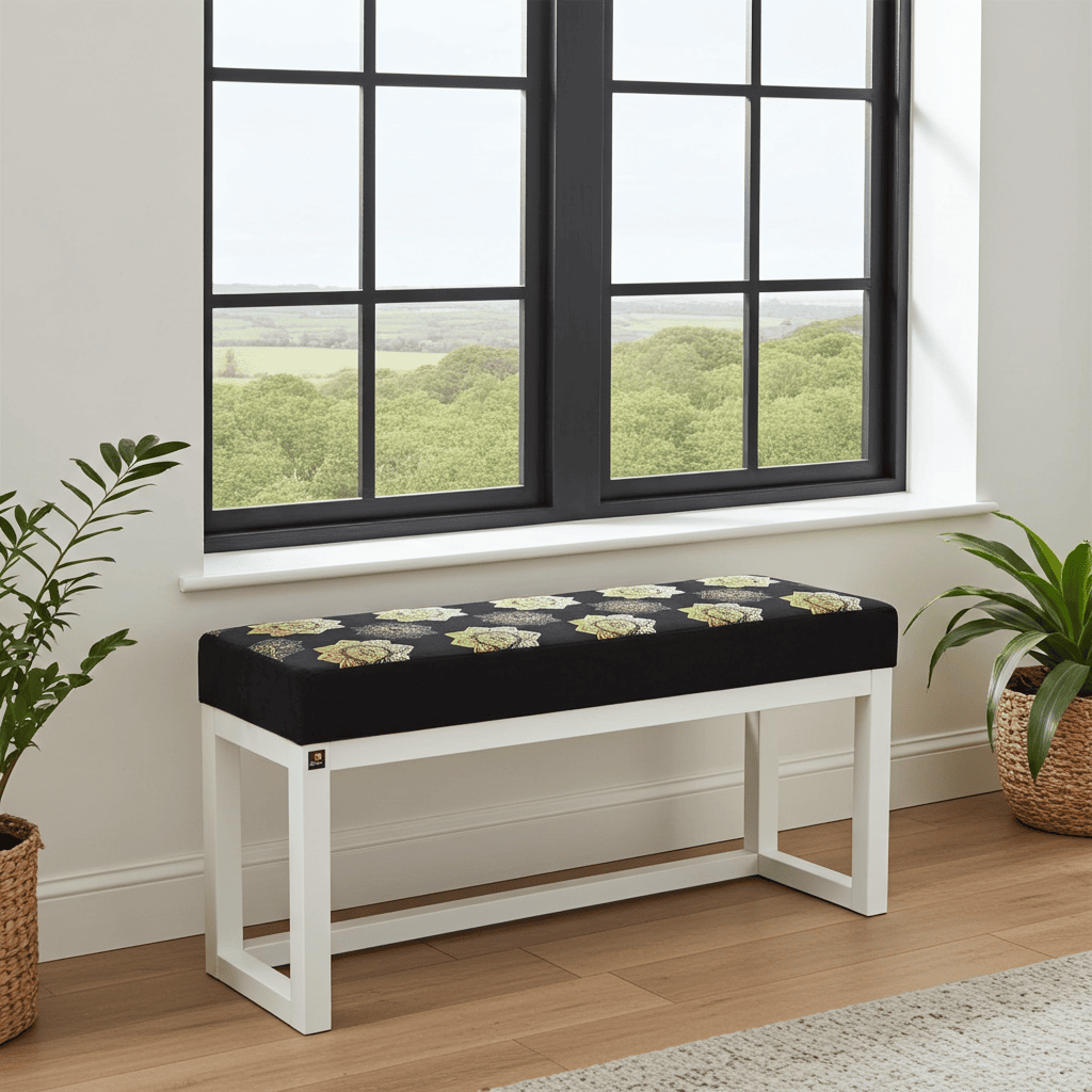 Sereneseat Wooden-Framed Velvet Bench 100x30cm White Frame