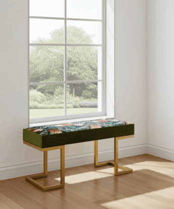 Upholstered Bench 100x40cm – Gold Metal Frame & Botanical