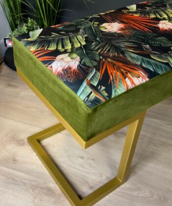 Upholstered Bench 100x40cm – Gold Metal Frame & Botanical
