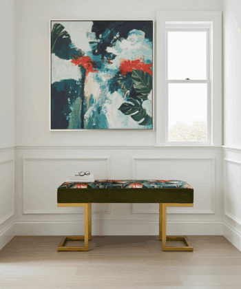 Upholstered Bench 100x40cm – Gold Metal Frame & Botanical