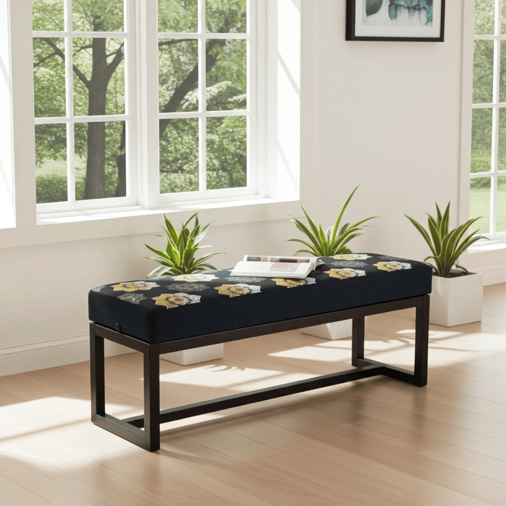 UrbanChic Metal-Framed Bench 100x30cm – Handmade Velvet