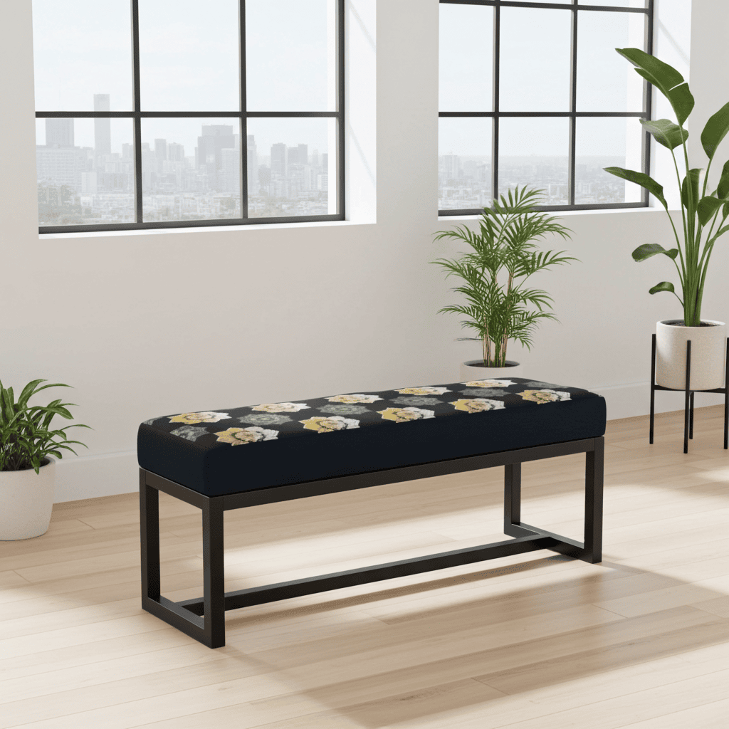 UrbanChic Metal-Framed Bench 100x30cm – Handmade Velvet