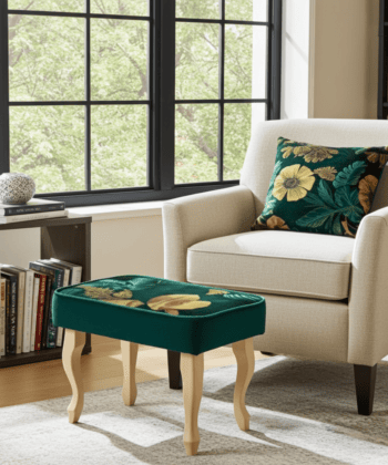 Velvet Footstool 60x40cm – Customisable Green Elegance