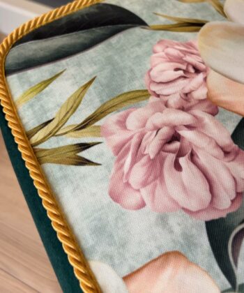 Velvet Footstool 60x40cm – Floral Top & Natural Beech Legs