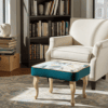 Velvet Footstool 60x40cm – Floral Top & Natural Beech Legs