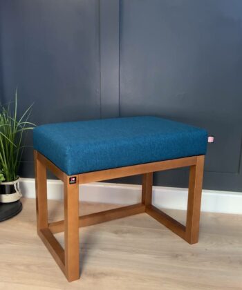 Wooden-Framed Bench 60x40cm – Blue Velvet & Natural