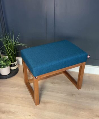 Wooden-Framed Bench 60x40cm – Blue Velvet & Natural