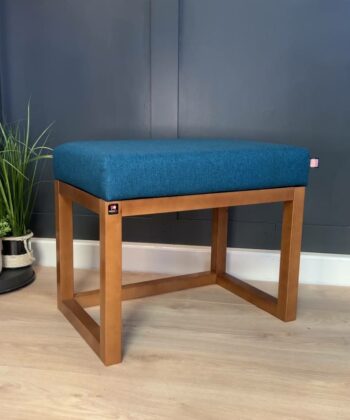 Wooden-Framed Bench 60x40cm – Blue Velvet & Natural
