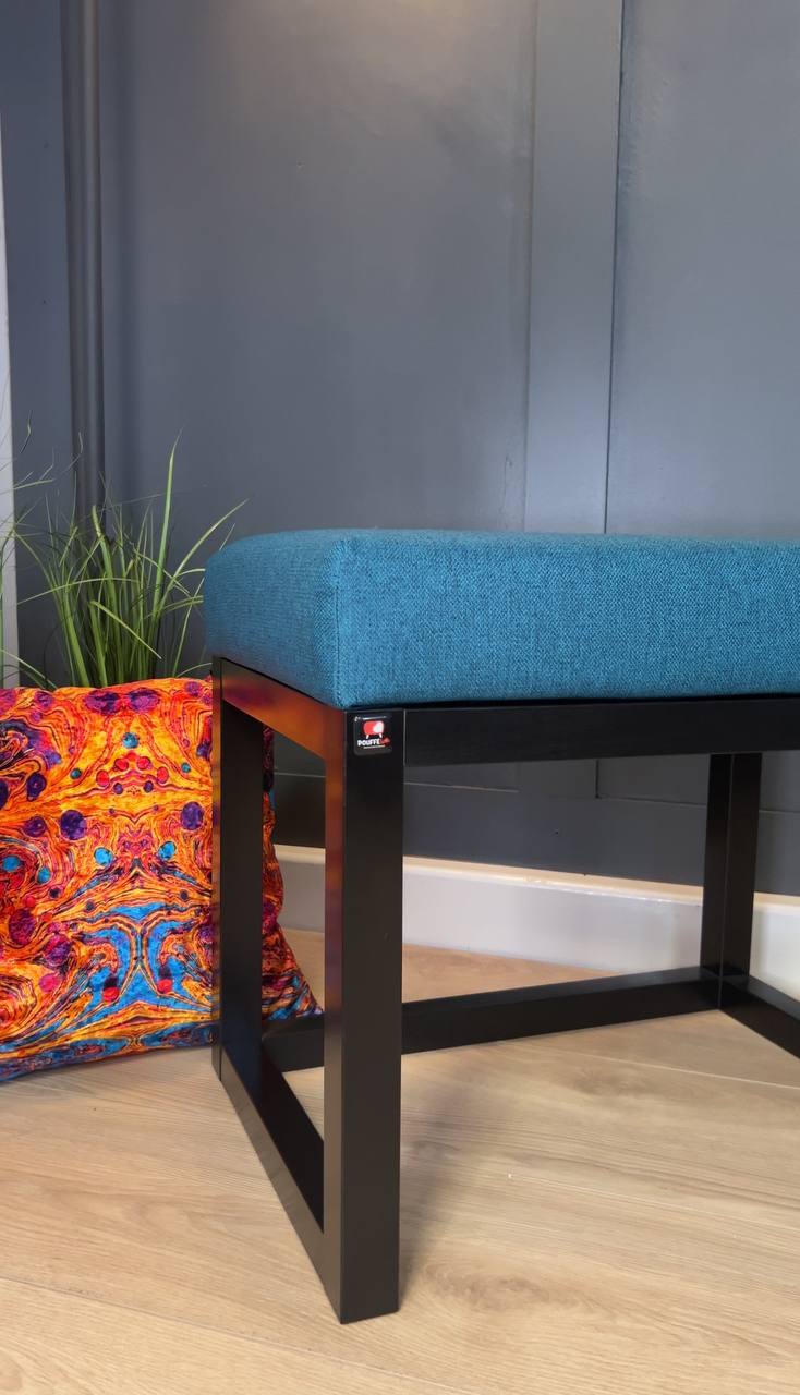 Wooden-Framed Velvet Bench 60x40cm – Blue Modern Accent