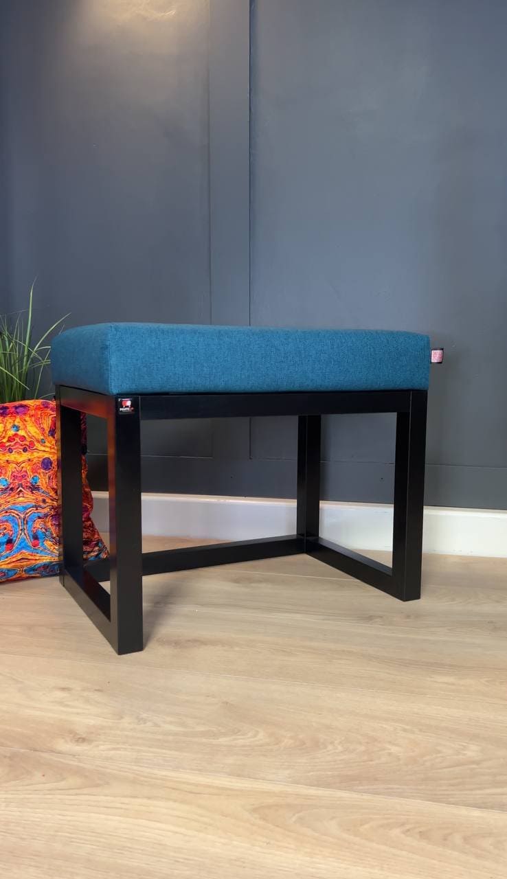 Wooden-Framed Velvet Bench 60x40cm – Blue Modern Accent