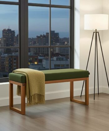 Wooden-Framed Velvet Bench 60x40cm – Green Elegance